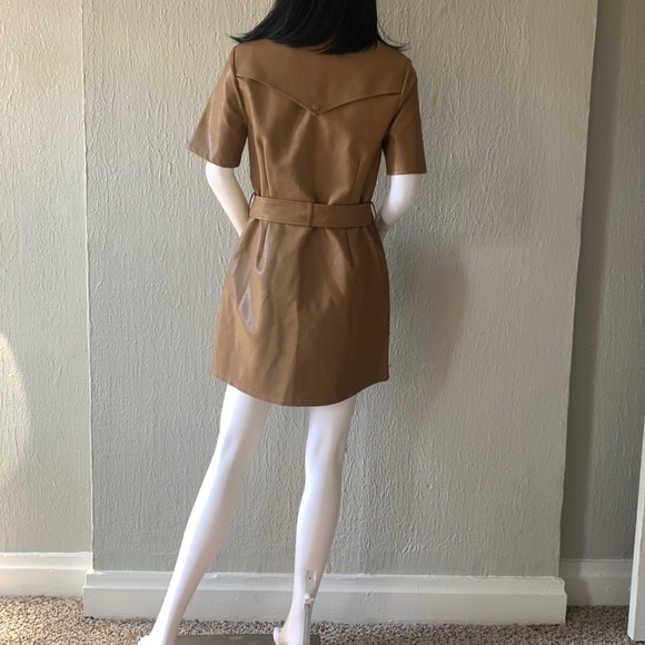 Moon River Beige Faux Leather Trench Mini Dress - Picture 6 of 7